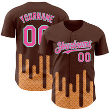 Load image into Gallery viewer, Custom Brown Pink-Ice Blue 3D Pattern Design Foodie Dripping Ice Cream Authentic Baseball Jersey
