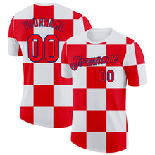 Charger l'image dans la galerie, Custom White Fire Red-US Navy Blue Croatia Plaid Performance T-Shirt