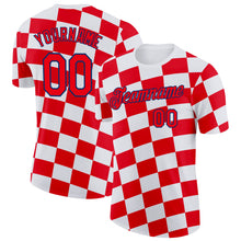 Charger l'image dans la galerie, Custom White Fire Red-US Navy Blue Croatia Plaid Performance T-Shirt