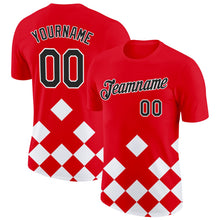 Load image into Gallery viewer, Custom Red Black-White Croatia Rhombus Performance T-Shirt