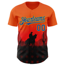 Load image into Gallery viewer, Custom Orange Thunder Blue-Yellow Texas Cowboy City Edition Authentic Baseball Jersey