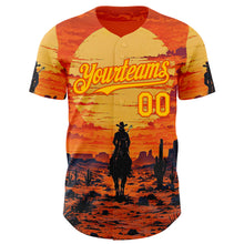 Load image into Gallery viewer, Custom Orange Yellow Texas Cowboy Sunset Southwest Landscape City Edition Authentic Baseball Jersey