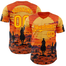 Load image into Gallery viewer, Custom Orange Yellow Texas Cowboy Sunset Southwest Landscape City Edition Authentic Baseball Jersey