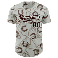 Load image into Gallery viewer, Custom Gray Brown-White Texas Horseshoe Cowboy City Edition Authentic Baseball Jersey