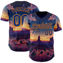 Load image into Gallery viewer, Custom Blue Royal-Bay Orange Texas Sunset Night Landscape City Edition Authentic Baseball Jersey