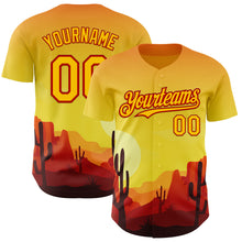 Load image into Gallery viewer, Custom Yellow Red Texas Sunset Southwest Landscape City Edition Authentic Baseball Jersey