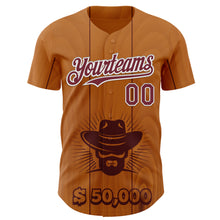 Загрузить изображение в средство просмотра галереи, Custom Brown Burgundy-White Texas Cowboy City Edition Authentic Baseball Jersey