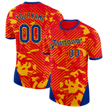 Load image into Gallery viewer, Custom Red Royal-Gold Spain Diagonal Stripe Performance T-Shirt