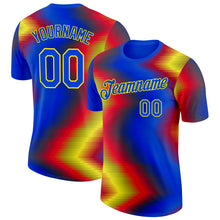 Загрузить изображение в средство просмотра галереи, Custom Blue Red Yellow-Black Spain Pixel Gradient Performance T-Shirt