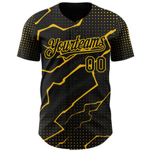 Laden Sie das Bild in den Galerie-Viewer, Custom Black Yellow 3D Pattern Design Lightning Polka Dot Authentic Baseball Jersey