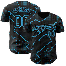 Load image into Gallery viewer, Custom Black Sky Blue 3D Pattern Design Lightning Polka Dot Authentic Baseball Jersey