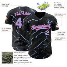 Load image into Gallery viewer, Custom Black Light Blue-Pink 3D Pattern Design Lightning Polka Dot Authentic Baseball Jersey