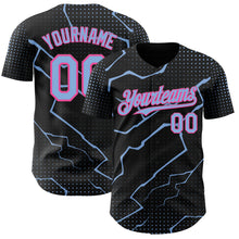 Load image into Gallery viewer, Custom Black Light Blue-Pink 3D Pattern Design Lightning Polka Dot Authentic Baseball Jersey