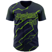 Laden Sie das Bild in den Galerie-Viewer, Custom Navy Neon Green 3D Pattern Design Lightning Polka Dot Authentic Baseball Jersey