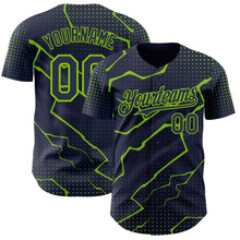 Laden Sie das Bild in den Galerie-Viewer, Custom Navy Neon Green 3D Pattern Design Lightning Polka Dot Authentic Baseball Jersey