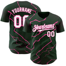 Load image into Gallery viewer, Custom Green White-Pink 3D Pattern Design Lightning Polka Dot Authentic Baseball Jersey