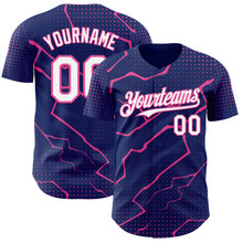 Load image into Gallery viewer, Custom Royal White-Pink 3D Pattern Design Lightning Polka Dot Authentic Baseball Jersey