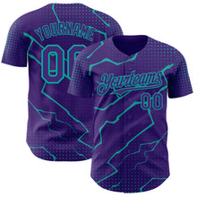 Charger l'image dans la galerie, Custom Purple Aqua 3D Pattern Design Lightning Polka Dot Authentic Baseball Jersey