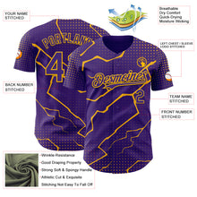 Load image into Gallery viewer, Custom Purple Gold 3D Pattern Design Lightning Polka Dot Authentic Baseball Jersey