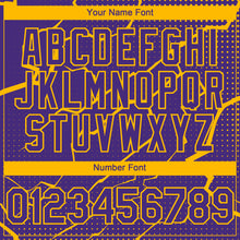 Load image into Gallery viewer, Custom Purple Gold 3D Pattern Design Lightning Polka Dot Authentic Baseball Jersey