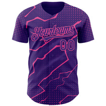 Load image into Gallery viewer, Custom Purple Pink 3D Pattern Design Lightning Polka Dot Authentic Baseball Jersey
