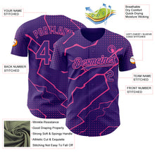 Load image into Gallery viewer, Custom Purple Pink 3D Pattern Design Lightning Polka Dot Authentic Baseball Jersey