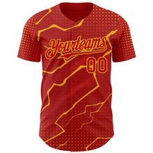 Load image into Gallery viewer, Custom Red Gold 3D Pattern Design Lightning Polka Dot Authentic Baseball Jersey