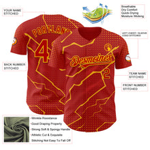 Load image into Gallery viewer, Custom Red Gold 3D Pattern Design Lightning Polka Dot Authentic Baseball Jersey