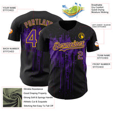 Load image into Gallery viewer, Custom Black Purple-Yellow 3D Pattern Design Dripping Splatter Paint Authentic Baseball Jersey
