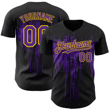 Load image into Gallery viewer, Custom Black Purple-Yellow 3D Pattern Design Dripping Splatter Paint Authentic Baseball Jersey