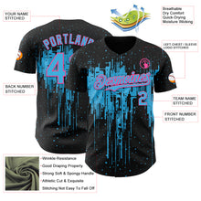 Load image into Gallery viewer, Custom Black Sky Blue-Pink 3D Pattern Design Dripping Splatter Paint Authentic Baseball Jersey