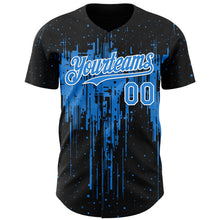Load image into Gallery viewer, Custom Black Powder Blue-White 3D Pattern Design Dripping Splatter Paint Authentic Baseball Jersey