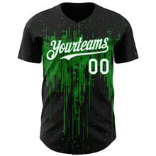 Load image into Gallery viewer, Custom Black White-Grass Green 3D Pattern Design Dripping Splatter Paint Authentic Baseball Jersey