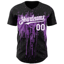 Load image into Gallery viewer, Custom Black White-Medium Purple 3D Pattern Design Dripping Splatter Paint Authentic Baseball Jersey