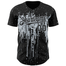 Load image into Gallery viewer, Custom Black Silver 3D Pattern Design Dripping Splatter Paint Authentic Baseball Jersey
