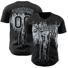 Load image into Gallery viewer, Custom Black Silver 3D Pattern Design Dripping Splatter Paint Authentic Baseball Jersey