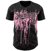 Load image into Gallery viewer, Custom Black Light Pink 3D Pattern Design Dripping Splatter Paint Authentic Baseball Jersey