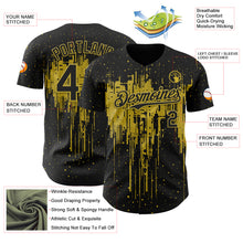 Load image into Gallery viewer, Custom Black Old Gold 3D Pattern Design Dripping Splatter Paint Authentic Baseball Jersey