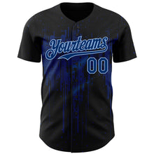 Load image into Gallery viewer, Custom Black US Navy Blue-Light Blue 3D Pattern Design Dripping Splatter Paint Authentic Baseball Jersey