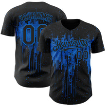 Charger l'image dans la galerie, Custom Black Blue 3D Pattern Design Dripping Splatter Paint Authentic Baseball Jersey