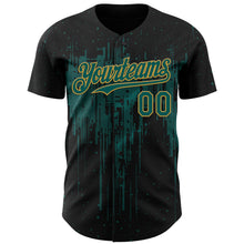 Load image into Gallery viewer, Custom Black Midnight Green-Old Gold 3D Pattern Design Dripping Splatter Paint Authentic Baseball Jersey