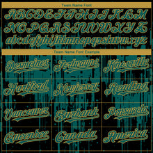 Load image into Gallery viewer, Custom Black Midnight Green-Old Gold 3D Pattern Design Dripping Splatter Paint Authentic Baseball Jersey