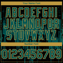 Load image into Gallery viewer, Custom Black Midnight Green-Old Gold 3D Pattern Design Dripping Splatter Paint Authentic Baseball Jersey