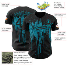 Load image into Gallery viewer, Custom Black Teal 3D Pattern Design Dripping Splatter Paint Authentic Baseball Jersey
