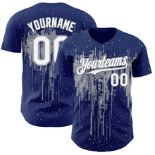 Load image into Gallery viewer, Custom Royal White-Gray 3D Pattern Design Dripping Splatter Paint Authentic Baseball Jersey