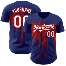Load image into Gallery viewer, Custom Royal White-Red 3D Pattern Design Dripping Splatter Paint Authentic Baseball Jersey
