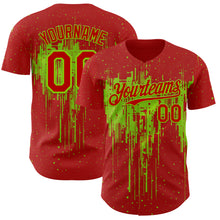 Charger l'image dans la galerie, Custom Red Neon Green 3D Pattern Design Dripping Splatter Paint Authentic Baseball Jersey