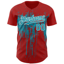 Charger l'image dans la galerie, Custom Red Teal-White 3D Pattern Design Dripping Splatter Paint Authentic Baseball Jersey