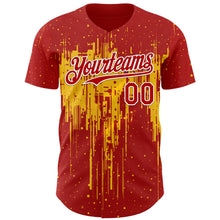 Load image into Gallery viewer, Custom Red White-Yellow 3D Pattern Design Dripping Splatter Paint Authentic Baseball Jersey