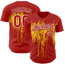 Load image into Gallery viewer, Custom Red White-Yellow 3D Pattern Design Dripping Splatter Paint Authentic Baseball Jersey